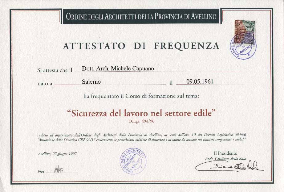 Attestato Di Frequenza D.Lgs.494/96